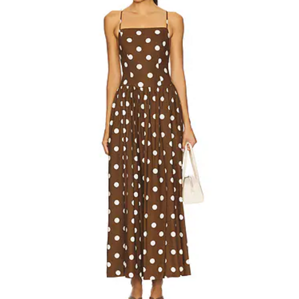 MAJORELLE Dot Maxi Dress in Brown & Ivory Dot - Picture 1 of 2